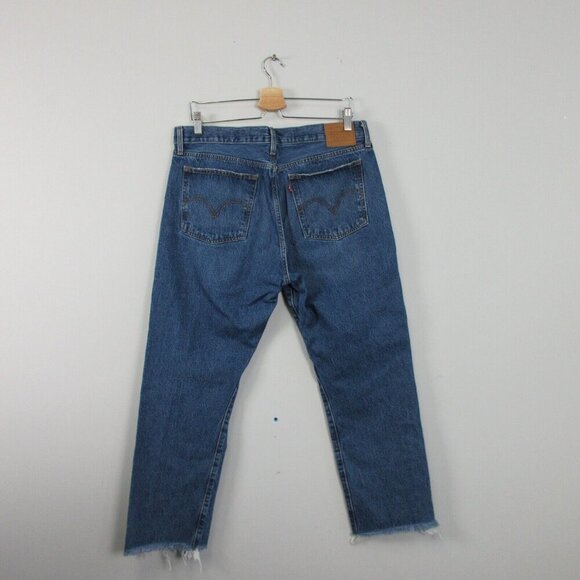 Levi's Premium Women 32 Wedgie Straight Jeans Distressed Raw Hem Button Fly 646 - Picture 2 of 14